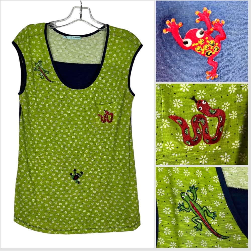 Maurice’s Green Daisy Top with a Lizard, Snake, and Frogs